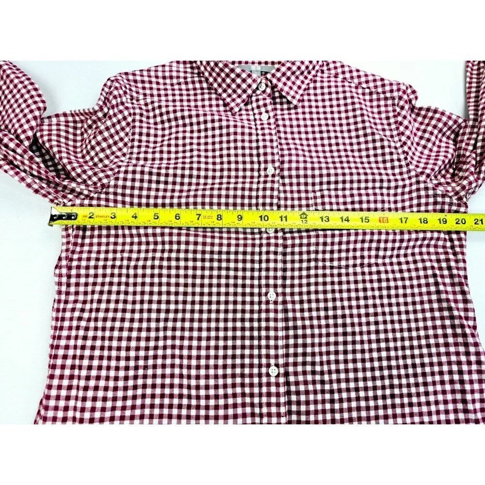 Uniqlo Size Large Womens Red White Check Flannel Long Sleeve Cotton Pocket Shirt - Picture 3 of 10